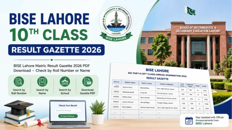 BISE Lahore 10th Class Result Gazette 2026