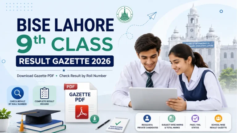 BISE Lahore 9th Class Result Gazette 2026